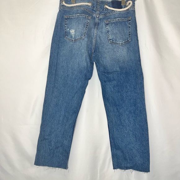 Zara Denim Jeans Rope Belt Eyelet Raw Hem Cropped High Waist distressed 10 - Picture 2 of 2